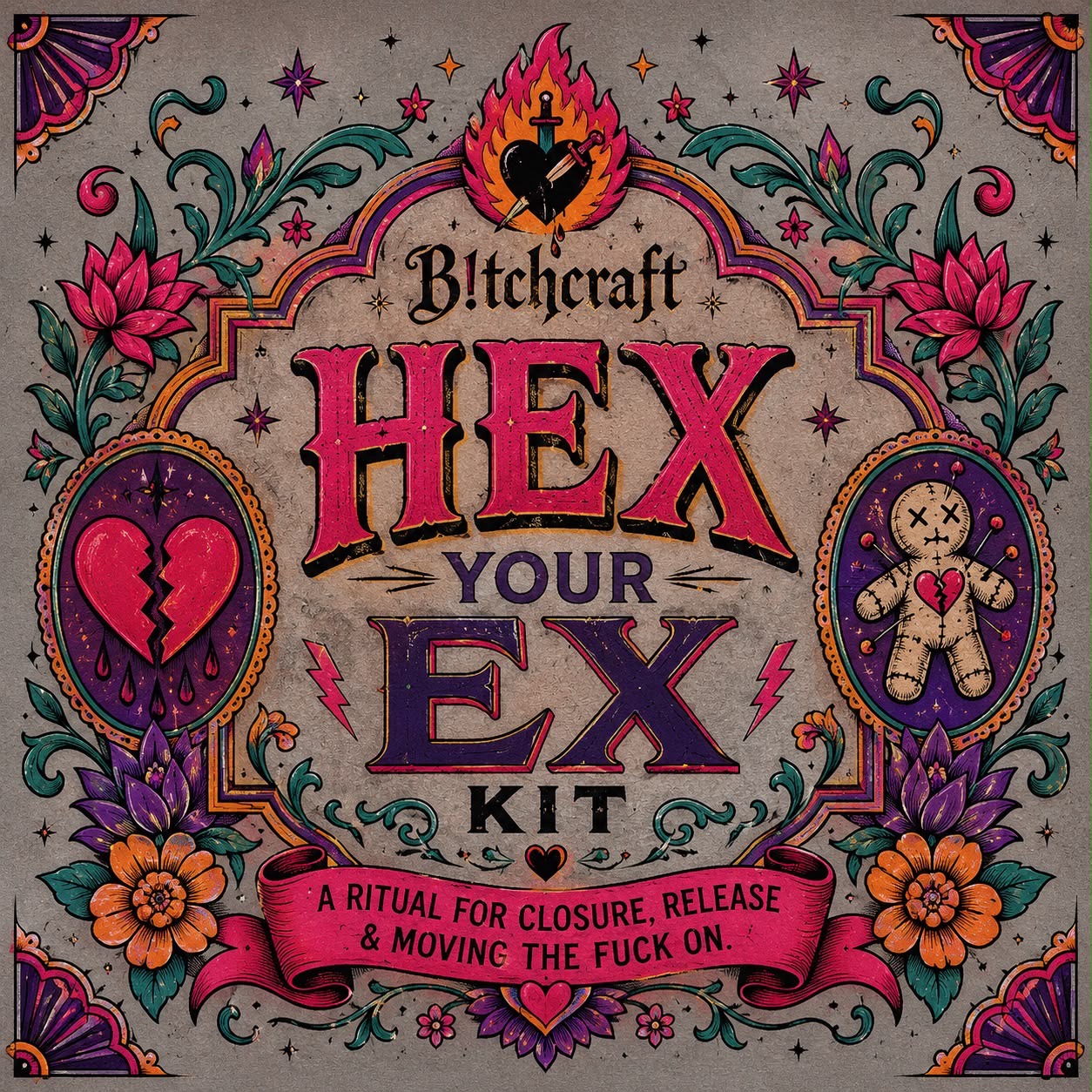 B!tchcraft Hex Your Ex artwork in a vintage occult poster style